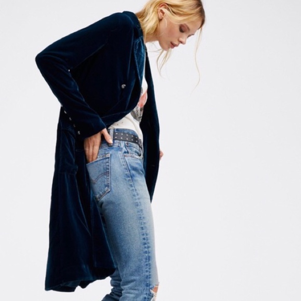 Free People Velvet Double Breasted Duster Coat XS